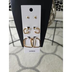 Express Gold Square Hoop Earrings New